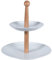 Excellent Houseware – Etagere Porcelana Color Blanco con 2 Pisos Pisos, Bandeja de cerámica y Madera para Fruta