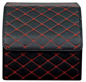 Ergocar Kofferraum Organizer Luxus-PU-Leder Aufbewahrungstasche Organizer Wasserdicht Faltbar Kofferraum-Tasche für Auto/LKW/SUV (Schwarz Rot-S)