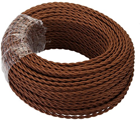 GrennSun Cable Cuerda 3 Hilos - 10 Metros Cable Trenzado Vintage 3x0,75mm² Cable Electrico para Lámparas de Araña, Apliques y Pantallas de Lámparas, Marrón