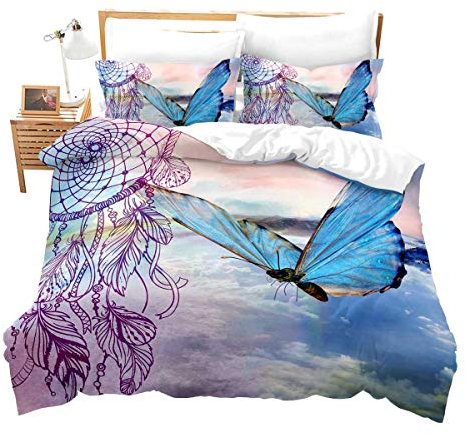 Loussiesd Kinder Bettwäsche Set Traumfänger Microfaser Bettbezug Set für Jungen Mädchen Schmetterling Verträumt Inder Exotisch Betten Set inkl.1 Bettbezug 135x200 cm und 1 Kissenbezüge 80x80 cm