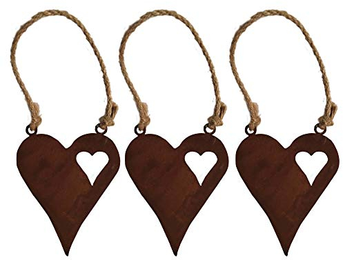 UNUS Deko Herz Rost 3er Set zum Aufhängen mit Jutekordel, Edelrost Deko für Garten, Terrasse, Balkon und Zuhause