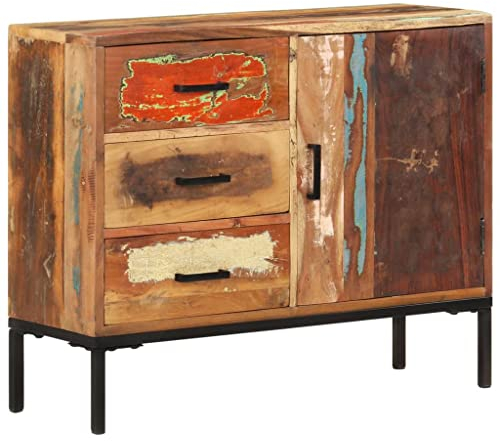 vidaXL Sideboard 3 Schubladen 1 Tür Kommode Anrichte Schrank Beistellschrank Mehrzweckschrank Standschrank 88x30x73cm Altholz Massiv