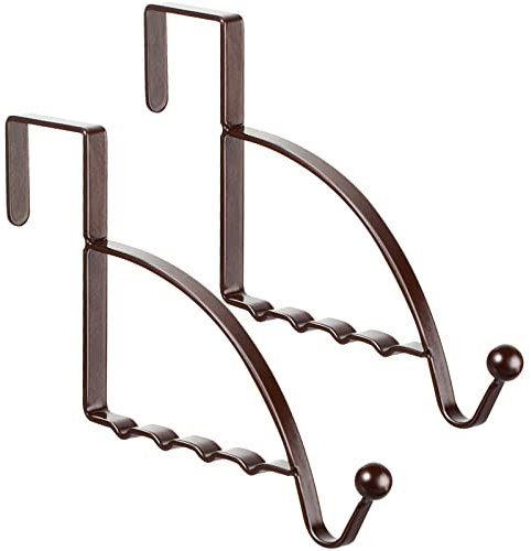 Hotop 2 Pcs Over The Door Hooks Over Door Hanger Sturdy Valet Hooks Mounted Hanging Storage Organizer Rack for Clothes Coats Towels Hats Scarves Purses(Bronze)