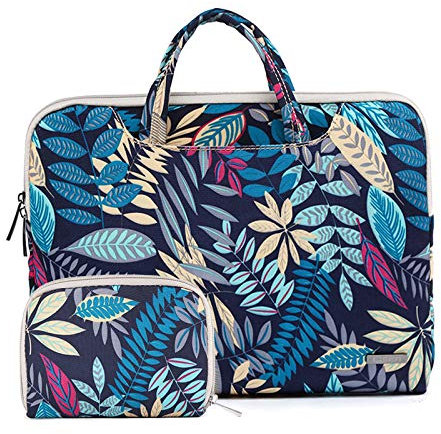 fdsmall 15.6 Inch Laptop Case - Canvas Computer Bag, Protective Notebook Briefcase Cover, Compatible with MacBook Air, MacBook Pro, Tablet PC, Ultrabook, Netbook (Blue Leaves)