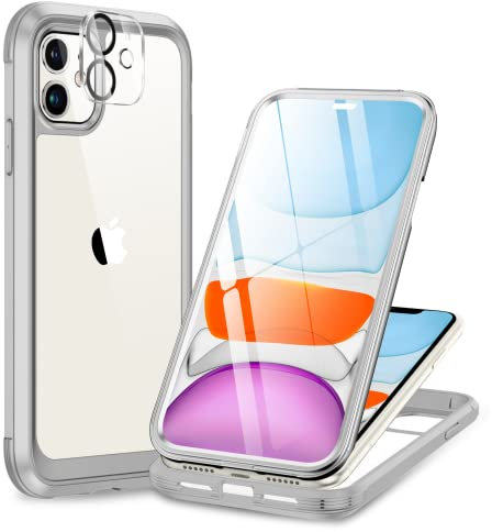 Miracase Glass Case for iPhone 11 6.1 inches, [Built-in Glass Screen Protector] Full Body Shockproof Rubber Bumper Clear Back Phone Case Cover Compatible with iPhone 11 (Lavender Grey)