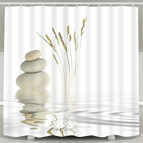 Duschvorhang 120x200 Zen, Wasserdicht Anti Schimmel Duschvorhänge 3D Weiß, Shower Curtains Waschbar mit 8 Ringe, Duschrollo für Badewanne, Dusche Badezimmer