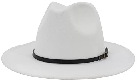 EATAN Fedora Hüte mit Gürtelschnalle für Damen und Herren, modisch, klassisch, breite Krempe, Unisex, Panama-Hut, Sonnenhut (weiß, verstellbar)