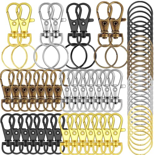 HXSEMAYIG 100 Stück Schlüsselanhänger-Haken mit Schlüsselringen. Drehbare Karabinerverschlüsse aus Metall, für Schlüsselanhänger, Schlüsselbänder, Schmuckherstellung, Handwerk