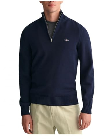 GANT Herren Casual Cotton Halfzip Pullover, Evening Blue, M EU