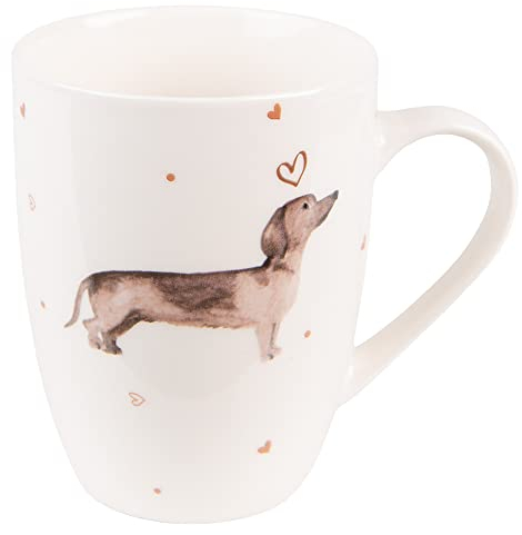 Clayre & Eef Tasse 300 ml Beige Braun Porzellan Dackel Teebecher