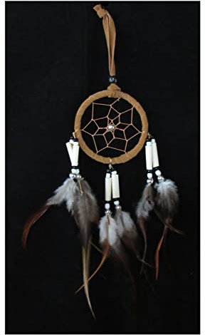 SAWA-ART Traumfänger klein 6cm Knochen braun, Dreamcatcher small Fensterdeko Wanddeko Kleiner Traumfänger Autoanhänger, Autospiegel, Rückspiegel Boho Bohemian Dekoration handgefertigt