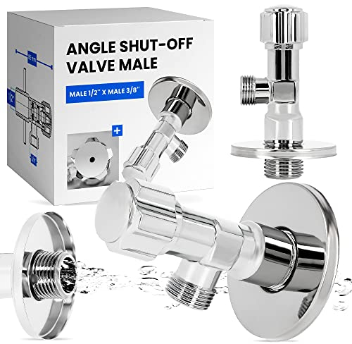 Robinet d'Angle Vanne d'Arrêt Coudée 1/2'' x 3/8'' Régulation d'Eau avec Poignée Chromé Laiton Rosette Cuisine et Salle de Bains