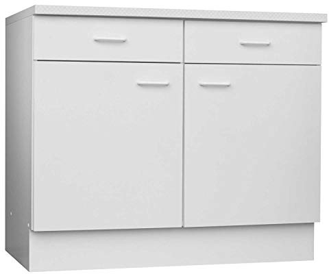 Nicht Zutreffend Unterschrank Küche - 100 cm breit - Weiß - 2 Türen und 2 Schubladen - Küchenschrank Küchenunterschrank Einbauküchenschrank