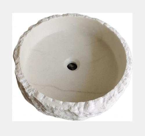 Lavabo de salle de bain en marbre blanc neige ciselé – Forme ronde – Marbre 100 % naturel, sculpté à la main
