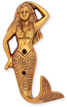 NKlaus Haken - Mehrjungfrau Messing antik 14 x 7cm Kleiderhaken Maritim Haken 14636