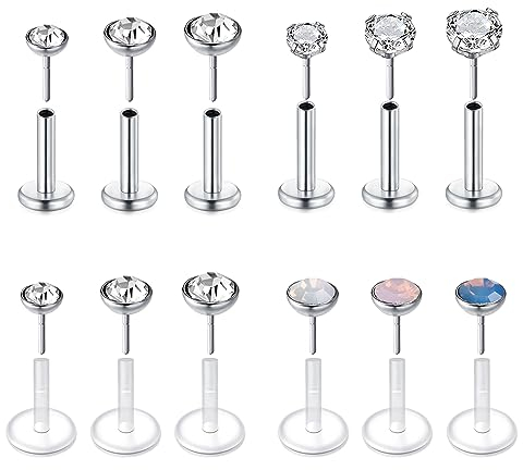 Longita 16g Acryl Chirurgenstahl Lippenpiercing Stud 6mm Gewindeloses Einschieben Labret Piercing Tragus Helix Piercing Bioflex Lippen Retainer Conch Piercing Ohrstecker