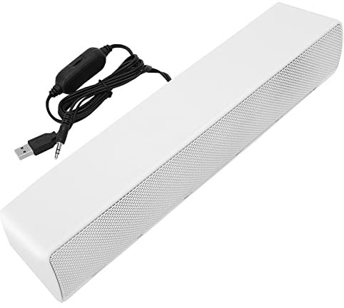 Annadue SADA V-196 USB 3D Stereo Soundbar Music Player for PC Cellphones, Bass Surround Sound Box with Volume Knob and LED Light (White)