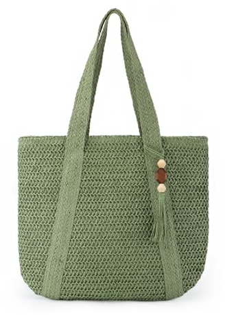 LUI SUI Été tissé sac à main paille sac de plage Fringe grand sac à main paille
