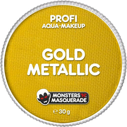 Monsters'n'Masquerade® – Profi Aqua Schminke GOLD METALLIC 30g | Gesichts- & Körperschminke auf Wasserbasis | Disco-Fever, Charleston, Pimp | Make-Up Theaterschminke Gesichtsfarbe Karneval Halloween