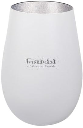 Der-Porzellan-Laden Windlicht mit Gravur Für wahre Freundschaft, Weiß Silber, Teelichthalter aus Glas mit Spruch, Tischdeko modern