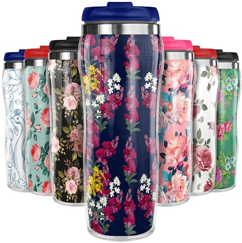 Pixly® Orchid Flowers Thermal Travel Mug Coffee Tea Flask, 400ml/14oz Capacity, Flower, Floral Pattern - Orchid Cascade