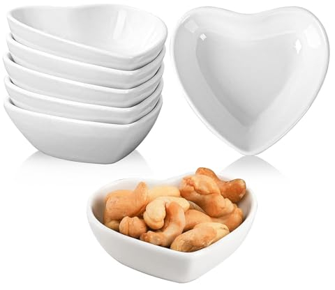 Juego de Cuencos de Cerámica en Forma de Corazón,Paquete de 6 Platos para Salsa de Soja, Mini Tazones, Platos para Condimentar, para Sushi, Especias, Platos para Servir