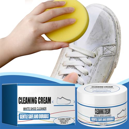 Crème Nettoyante pour Chaussures Blanches,Crème Nettoyante Multifonctionnelle,Crème Détachante de Chaussures,Crème Nettoyante Pour Chaussures Blanches Avec Éponge,Crème Blancheur Baskets 100g