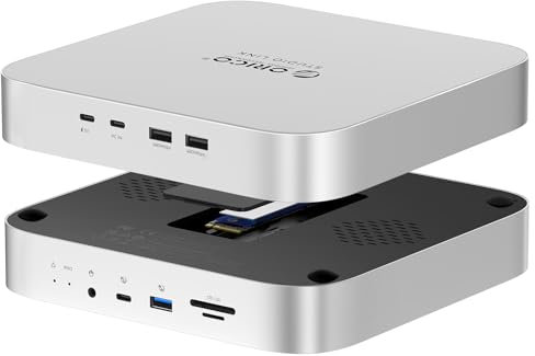 ORICO MC7P StudioLink, Mac Mini Dock mit SSD-Gehäuse für NVME & SATA M.2, USB A 3.2, USB C 3.2, 2 USB A 2.0, SD/TF-Anschlüsse, 3.5mm AUX, 5V Stromanschluss, für Mac Mini, Mac Studio