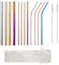 12pcs Paille Inox Reutilisable, Paille Metal (8 Droites + 4 Courbées), Avec Petite Pochette De Rangement Et 2 Petite Brosse, Couleur Paille Metal Pour Cocktails, Lait Glacé, Thé, Milkshakes