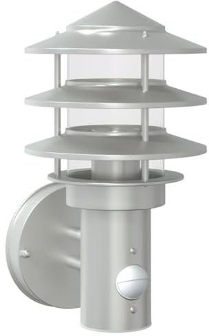 vidaXL Außenwandleuchte mit Bewegungsmelder, Wandleuchte mit IP44-Schutzart, Außenleuchte mit Diffusor, Gartenlampe, Silbern Edelstahl