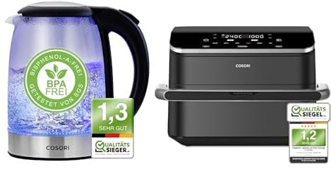 COSORI Wasserkocher Glas mit Upgrade Edelstahl Filter und Innendeckel&COSORI Heißluftfritteuse TwinFry 10L Airfryer