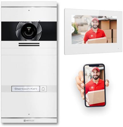 Metzler VDM10 2.0 Video Sprechanlage Komplett Set mit austauschbarem Namensschild - Anschluss 2-Draht - Türsprechanlage mit HD-Kamera und Bildschirm für 1 Familienhaus, in Weiß aus V2A Edelstahl