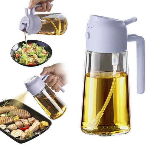 TrendPlain Spruzzino Olio per Friggitrice Aria 470ml, Dosatore Olio 2 in 1, Oliera Spray per Cucina, Insalata e Aceto, Accessori Cucina senza BPA - Perla