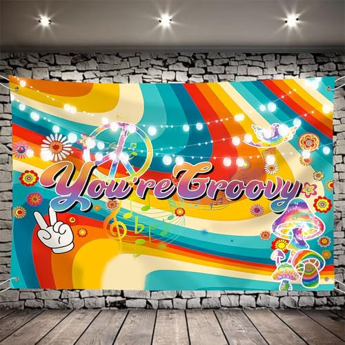 KUBDPQOR Wandtisch für Fotowand-Party - Farbenfrohe 60er Jahre Deko Party Banner - Groovy Dekoration für einen Retro-Flair