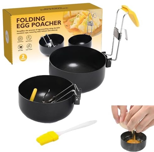 2pcs Stainless Steel Egg Poacher+1 Brush, Egg Poacher Pan, Poached Egg Maker, Microwave Egg Poacher, Egg Cooker, 2024 New Collapsible Hang Ear Egg Boiler Poached Egg Maker For Kitchen Tool