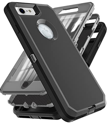 YmhxcY for iphone 8/7 iphone SE 2020/2022 Case with Built in Screen Protector Drop Proof 3-Layer Durable Cover/Shockproof Armor Drop Protection Solid Rubber Case for iPhone 8-Black/Grey-New