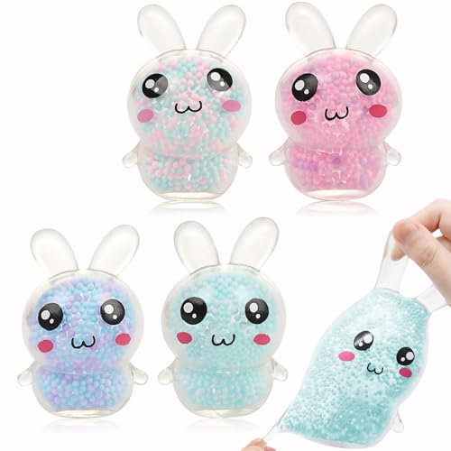 CharmBurst 4 Stück Squishy Osterhasen Stressbälle, Anti-Stress Spielzeug für Kinder und Erwachsene, Quetschball für Stressabbau, Lustige Ostergeschenke