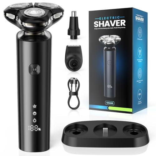 ETROBOT Afeitadora Electrica Hombre, 3D Maquina de Afeitar Hombre Con Base recargable -Recortadora de Barba Hombre de Pantalla LED -Afeitadora En Seco/Húmedo -Afeitado a Prueba De Agua IPX7.