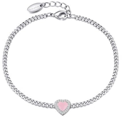 Philip Jones Rose Quartz Heart Gemstone Bracelet Created with Zircondia® Crystals