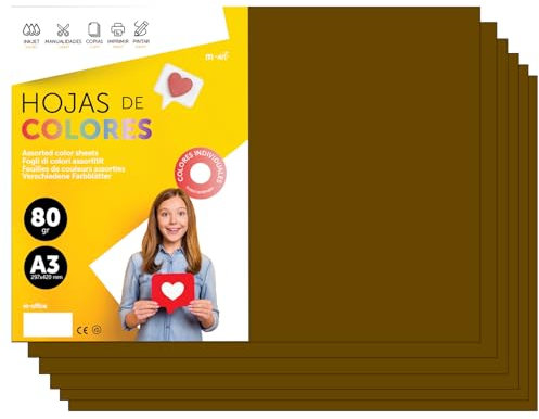Buntes Papier A3 80g für Drucker & Basteln, Farbige Blätter für Kinder, Kreativprojekte, Karten & Schule M-office (50 Blatt, Braun)
