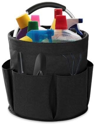YZROHYI Cesta para Productos de Limpieza con Asa 17 L,Organizador Portátil Productos de Limpieza,Bolsa de Herramientas Redonda,Bolsa de Limpiezas,Cesta de Almacenamiento Plegable para Baño-Negro