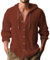 Mens Hoodie Cotton Linen Shirts Lightweight Hoodie with Chest Pocket Beach Tops Summer Button Down Tshirts Grandad Collar Shirts Loose Fit Long Sleeve Shirt, Summer Linen Shirt Wine