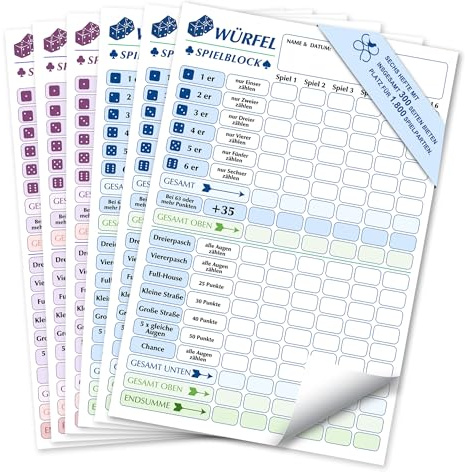 BIROYAL 6 x Würfelspiel Block DIN A6, 300 Blatt 120gsm Papier, Blau-Lila