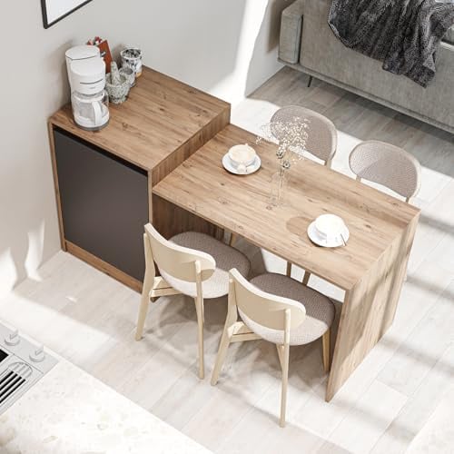 ROOMART Kücheninsel „Milano“ – Küchentisch & Esstisch mit Stauraum, Küchenschrank-Kombination, BHT: 160 x 85 x 60 cm – Modern & platzsparend (Anthrazit-Eiche)