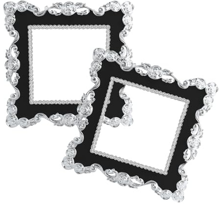 Kreative Schutzabdeckungen aus Kunstharz mit Rosenrand, Doppelsteckdose, Innendurchmesser 8,6 x 8,6 cm, 2 Stück (silberfarbener Rand, schwarz)