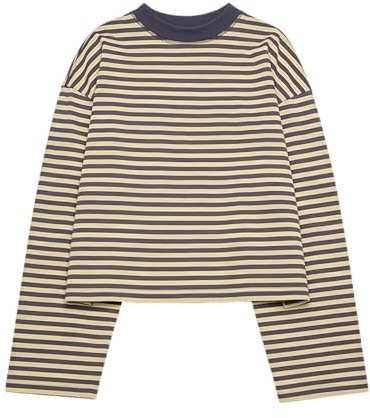 Y2k Womens Striped Tee Shirt Long Sleeve Crop Top Drop Shoulder Stripe Cropped Sweaters Sweatshirt Fairy Grunge Streetwear