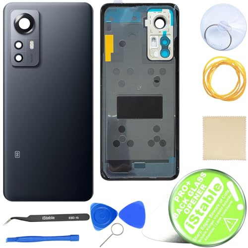 iStable Akkudeckel Set für Xiaomi 12 5G Rückseite Glas mit Kamera Linse Deckel Backcover Grau