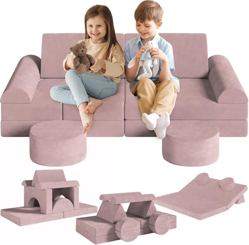 MAMIZO Divano da Gioco per Bambini, DivanoModulare per Bambini con 15PCS Modulo, Poltrona Letto bambino, Divano Trasformabile in Schiuma per bambino, per Camera da Letto, Sala Giochi