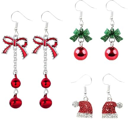 SAIIURV 3 Paar Weihnachten Jingle Bells Ohrringe Weihnachten Ohrringe für Frauen Mädchen Xmas Schmuck Geschenke Geburtstag Party