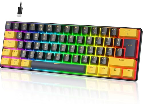UrChoiceLtd MK21 Clavier de Jeu, 60% Clavier Mécanique Filaire, 61 Touches Compact Layout UK, Hot-Swap, Éclairage RGB, Anti-Ghosting, Interrupteur Rouge pour PC,MAC,Joueurs,Bureau - Étoile Noire
